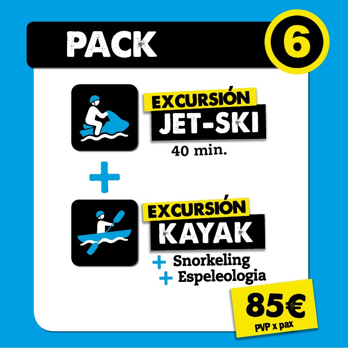 Pack snorkeling, espeleologia, kayak y jet-ski
